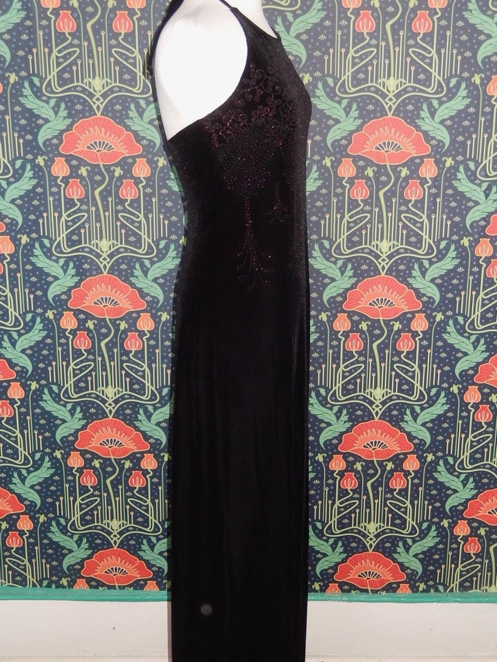 Vintage 90s Y2K Black Velvet Halter Dress - Picture 3 of 4